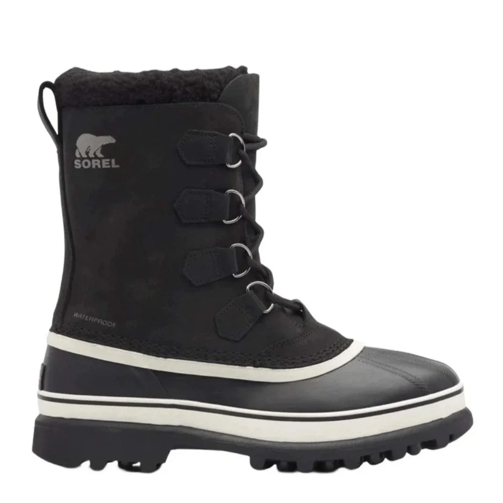 Men's Size 10-Sorel Black Dark Stone Caribou WP Waterproof Insulated Snow Boots